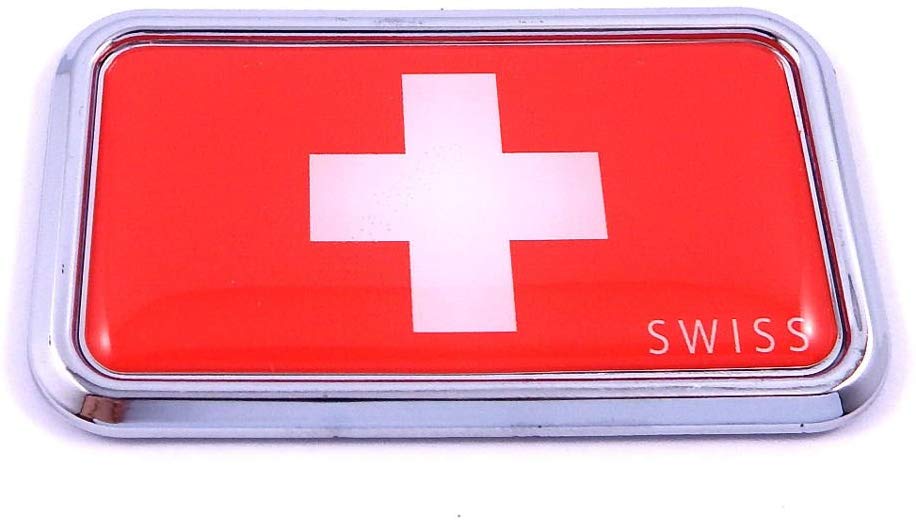 Switzerland Swiss rectanguglar Chrome Emblem 3D Car Decal Sticker 3"x1.75"