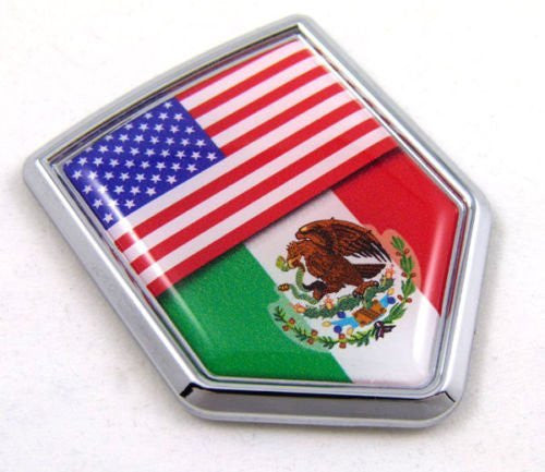 USA Mexico American Mexican Flag Car Chrome Emblem Decal 3D Sticker with adhesive