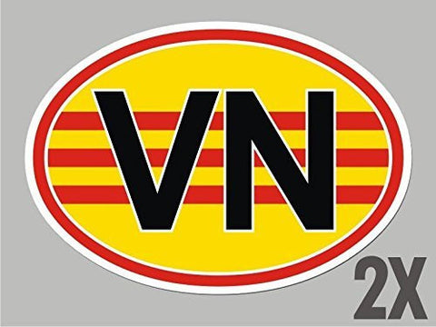 2 Vietnam Vietnamese VN OVAL stickers flag decal bumper car bike CL073