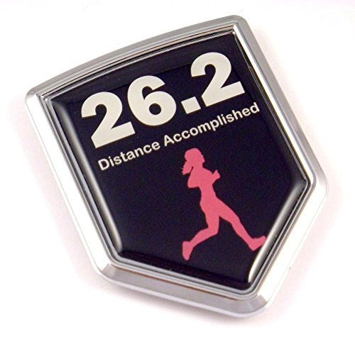 Marathon WOMEN 26.2  Runner Flag Emblem Chrome Car Decal Distance Accomplished
