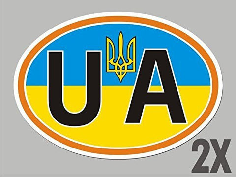 2 Ukraine OVAL stickers Ukrainian Tryzub flag decal bumper car bike laptop CL066