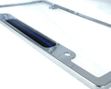 Thin Blue line Police Flag car License Plate Frame Chrome Plated Plastic CP08