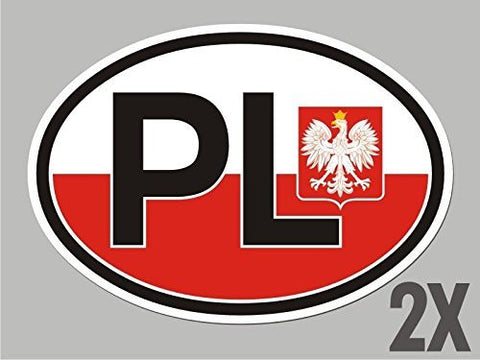 2 Poland Polska Polish PL OVAL stickers flag decal bumper car bike emblem CL047