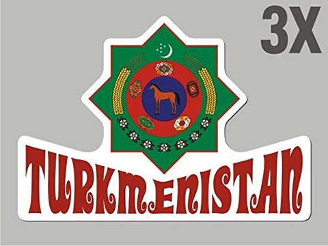 3 Turkmenistan shaped stickers flag crest decal car bike emblem CN049
