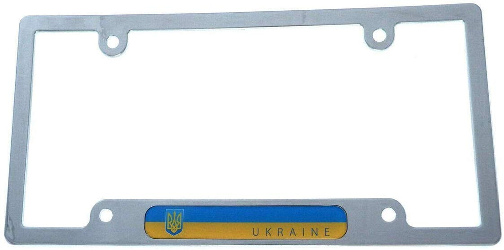 Ukraine Flag with Trident car License Plate Frame Chrome Plated Plastic CP08