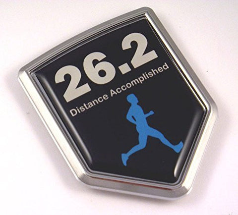 Marathon MEN 26.2 Runner Flag Emblem Chrome Car Decal Distance Accomplished
