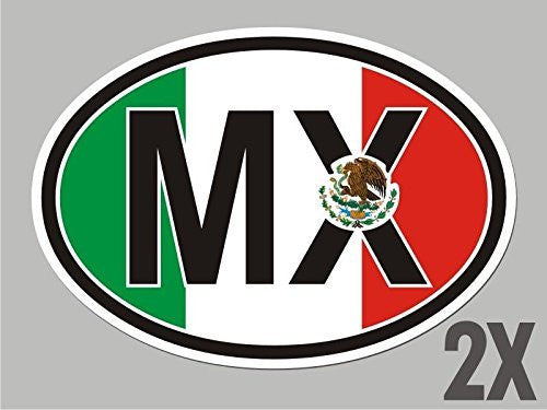 2 Mexico MX Mexican OVAL stickers flag decal bumper car bike emblem CL040