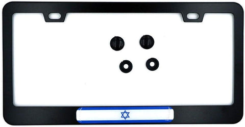 Israel Israeli Flag Black Aluminium Car License Plate Frame Holder
