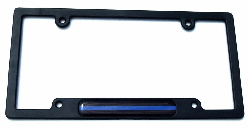 Police Thin Blue line Flag Black Plastic Car License Plate Frame Dome Decal