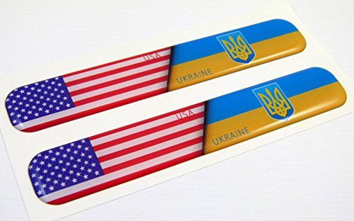 USA Ukraine Flag Domed Decal Emblem Resin car stickers 5"x 0.82" 2pc.