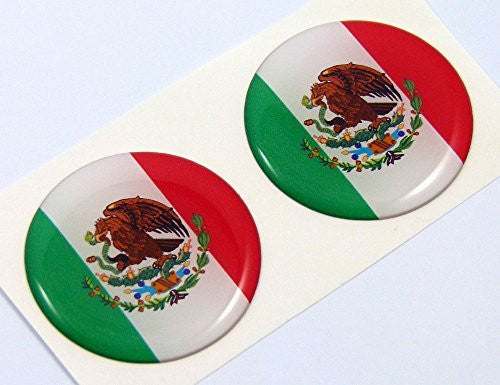 Mexico Mexican flag Round domed decal 2 emblem Car bike stickers 1.45" PAIR