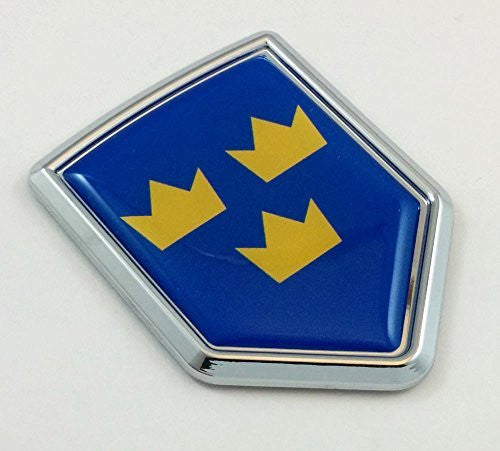 Swedish 3 three Crown Flag Car Chrome Emblem Decal Sticker badge crest