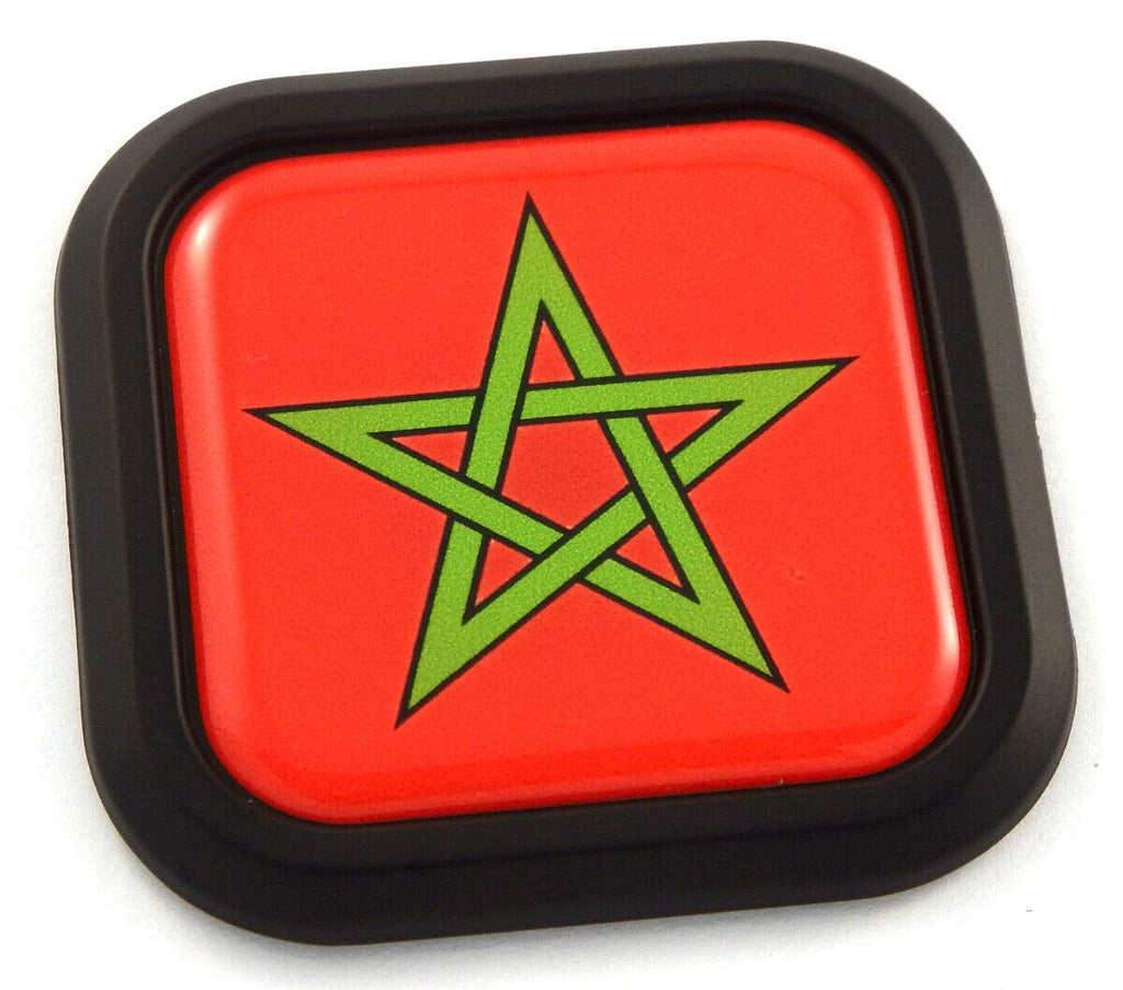 Morocco Flag Square Black rim Emblem Car 3D Decal Badge Hood Bumper sticker 2"