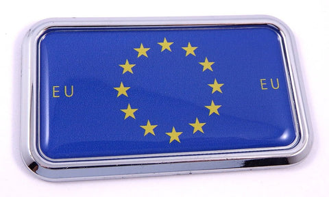 EU European Union Flag rectanguglar Chrome Emblem Car Decal Sticker 3" x 1.75"