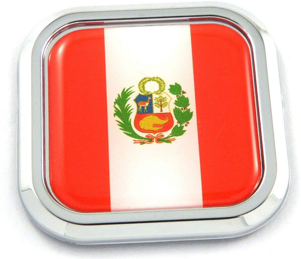 Peru Flag Square Chrome rim Emblem Car 3D Decal Badge Hood Bumper sticker 2"