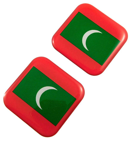 Maldives Flag Square Domed Decal car Bike Gel Stickers 1.5" 2pc