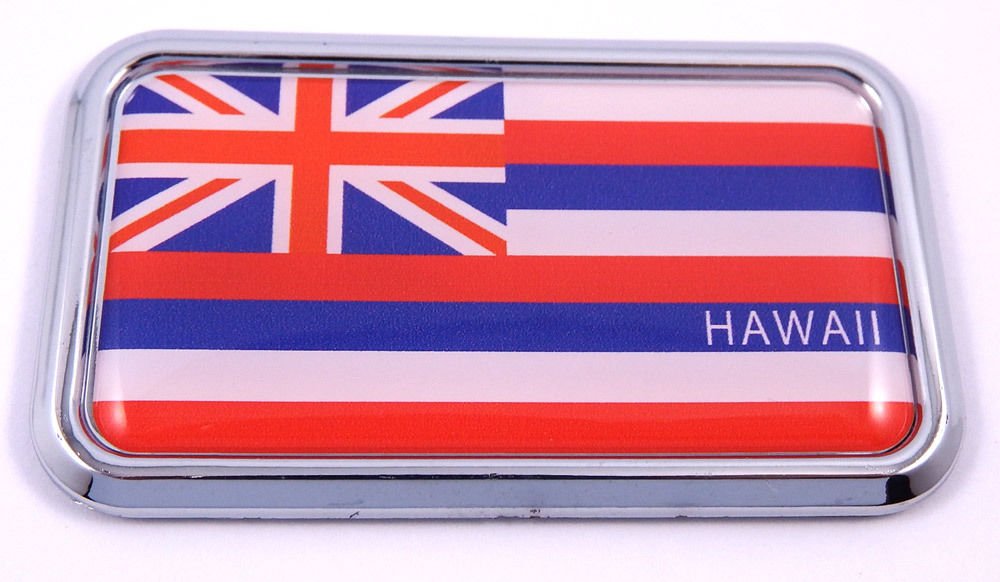 Hawaii Flag rectanguglar Chrome Emblem 3D Car Decal Sticker 3" x 1.75"