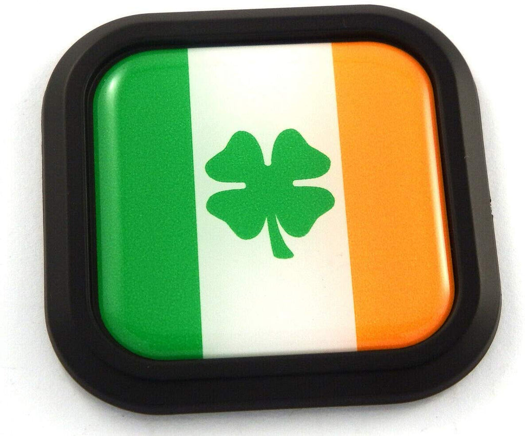 Ireland Shamrock Flag Square Black rim Emblem Car 3D Decal Badge Bumper 2"