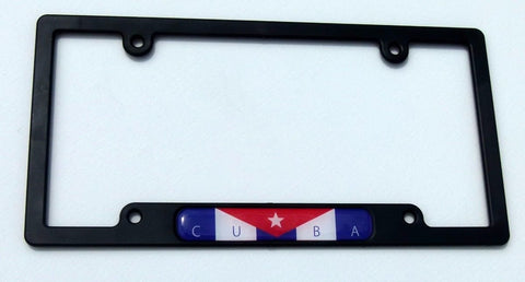 Cuba Cuban Flag Black Plastic Car License Plate Frame Domed Colour Lens