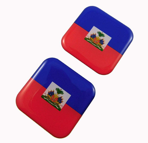 Haiti Flag Square Domed Decal car Bike Gel Stickers 1.5" 2pc