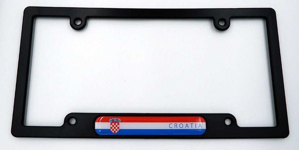 Croatia Black Plastic Car License Plate Frame with Domed Decal Insert Flag