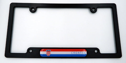 Croatia Black Plastic Car License Plate Frame with Domed Decal Insert Flag