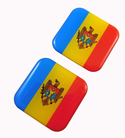 Moldova Flag Square Domed Decal car Bike Gel Stickers 1.5" 2pc