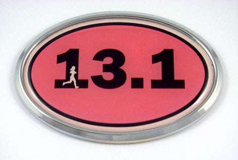 13.1 Half Marathon Runner Emblem Chrome car Decal Pink auto Dome Sticker Woman Sport