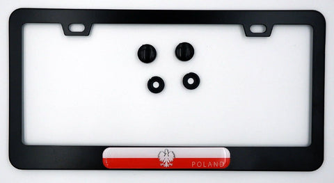 Poland Polska Polish Flag Metal Black Aluminium Car License Plate Frame Holder