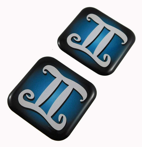 Gemini Zodiac, Square Domed Decal Emblem car Biker Gel Stickers 1.5" 2pc.