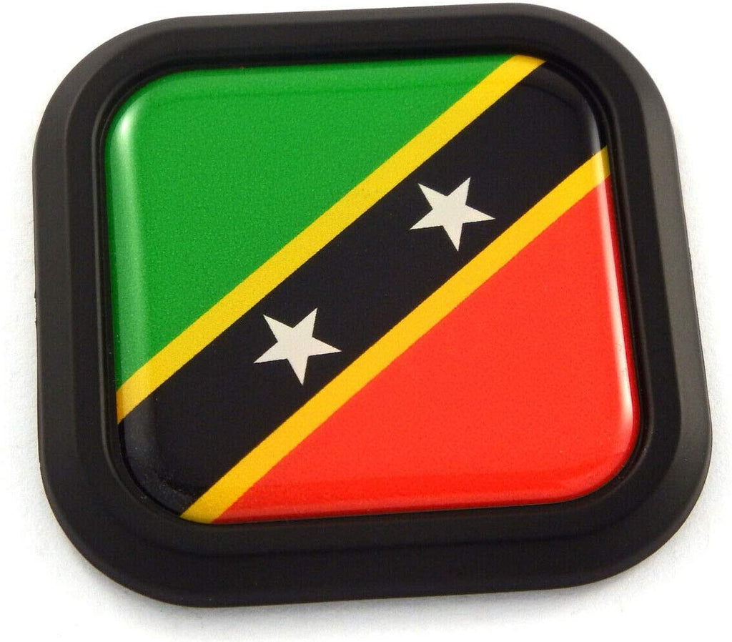 St. Kitts and Nevis Flag Square Black rim Emblem Car 3D Decal Badge Bumper 2"