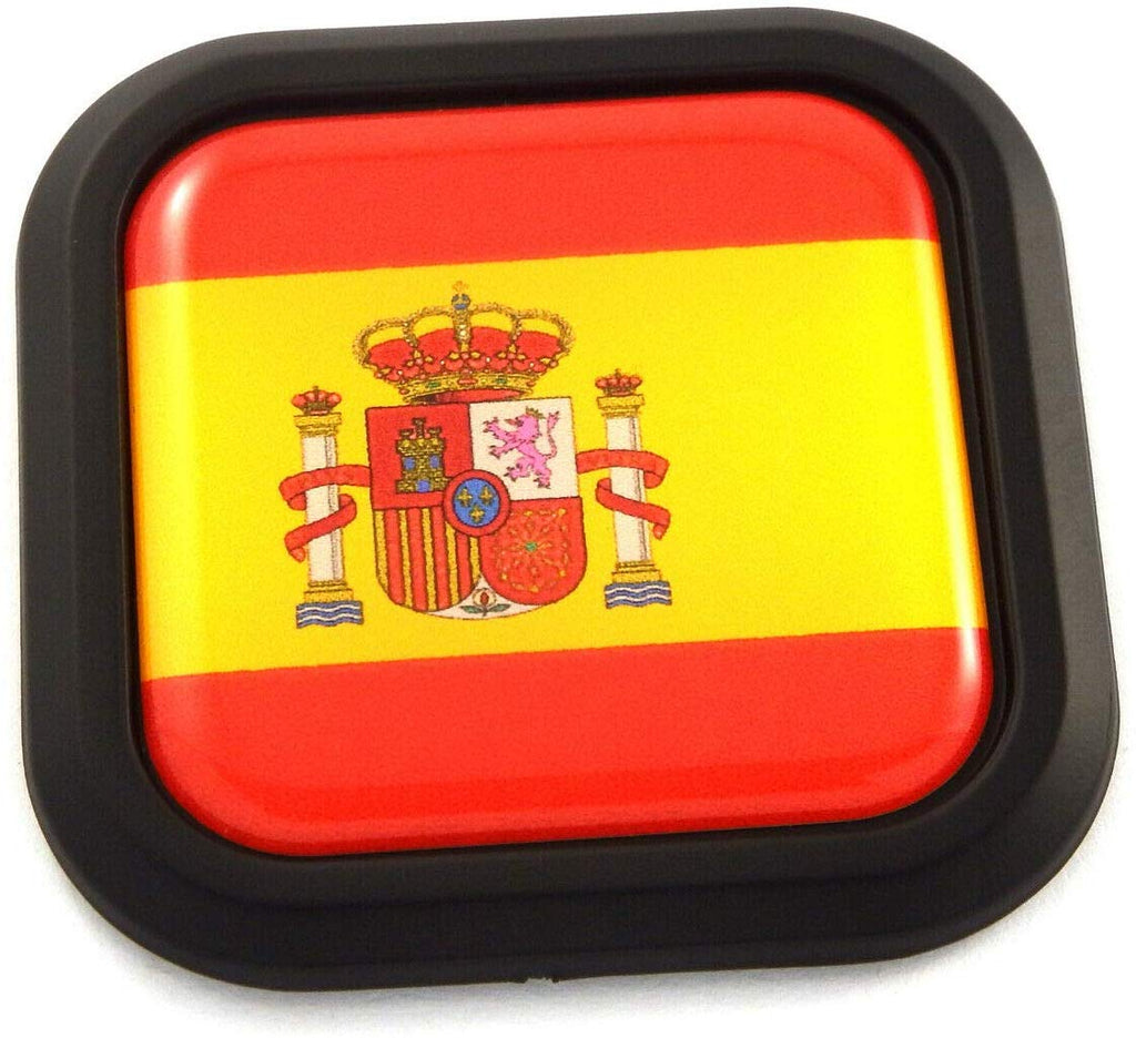 Spain Flag Square Black rim Emblem Car 3D Decal Badge Hood Bumper sticker 2"