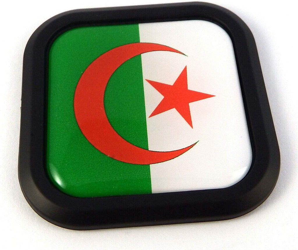 Algeria Flag Square Black rim Emblem Car 3D Decal Badge Hood Bumper sticker 2"