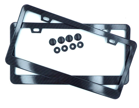 2 Black Carbon Fiber Look Metal Car License Plate Frames Holder Blank CBMLF2