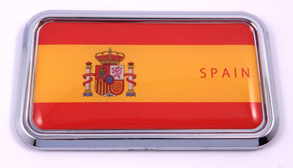 Spain Spanish Flag rectanguglar Chrome Emblem 3D Car Decal Sticker 3"x1.75"