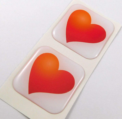 Heart Square Domed Decal car Bike Gel Stickers 1.5" 2pc