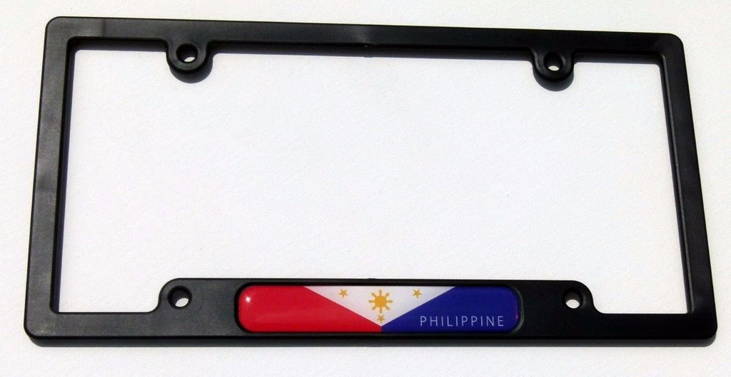 Philippine Flag Black Plastic Car License Plate Frame Domed Decal Philippines