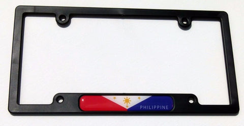 Philippine Flag Black Plastic Car License Plate Frame Domed Decal Philippines