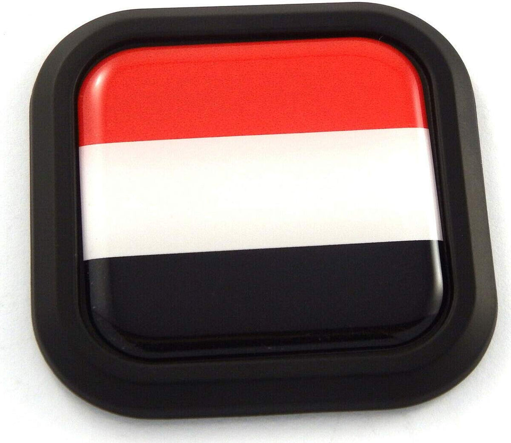 Yemen Flag Square Black rim Emblem Car 3D Decal Badge Hood Bumper sticker 2"