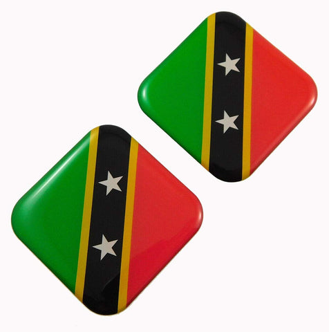 St Kitts and Nevis Flag Square Domed Decal car Bike Gel Stickers 1.5" 2pc
