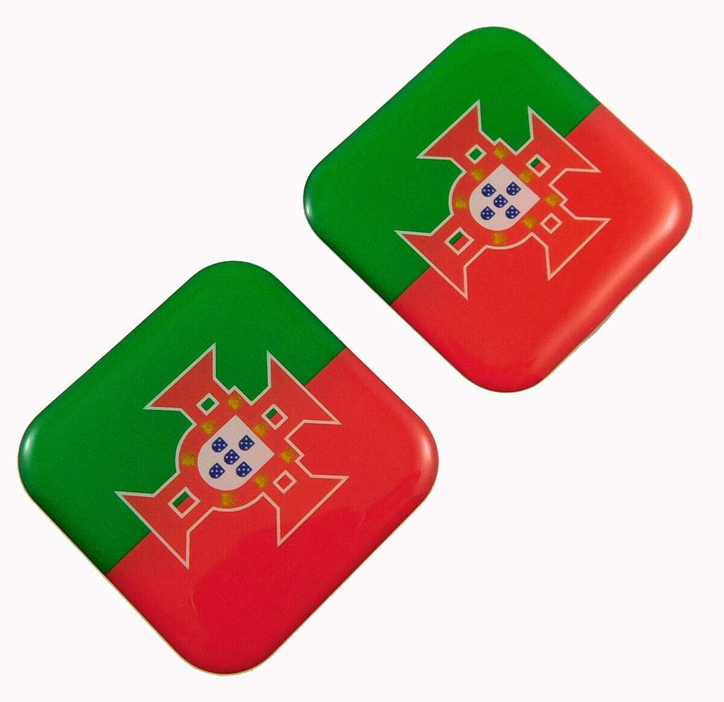 Portugal Flag Square Domed Decal car Bike Gel Stickers 1.5" 2pc