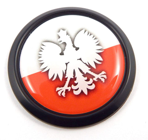 Poland Polish Polski Black Round Flag Car Decal Emblem Bumper 3D Sticker 1.85"