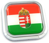 Hungary Flag Square Chrome rim Emblem Car 3D Decal Badge Hood Bumper sticker 2"