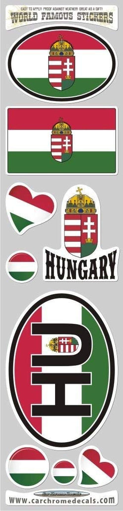 Hungary 9 Stickers Set Flag Decal Bumper Sticker car Bike Laptop HU