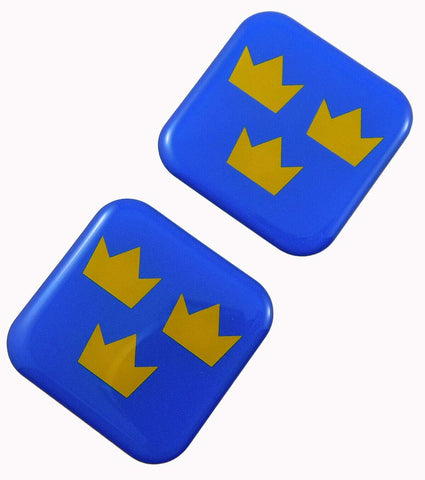 Sweden 3 Crown Flag Square Domed Decal car Bike Gel Stickers 1.5" 2pc