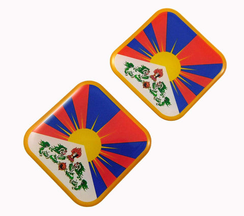 Tibet Flag Square Domed Decal car Bike Gel Stickers 1.5" 2pc