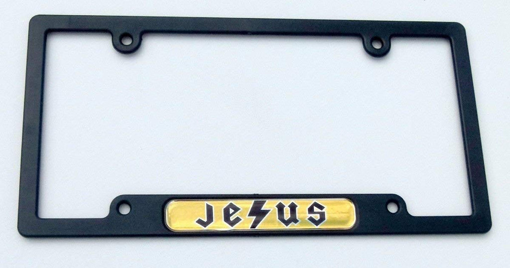 Jesus Flag Black Plastic Car License Plate Frame Domed Decal Insert