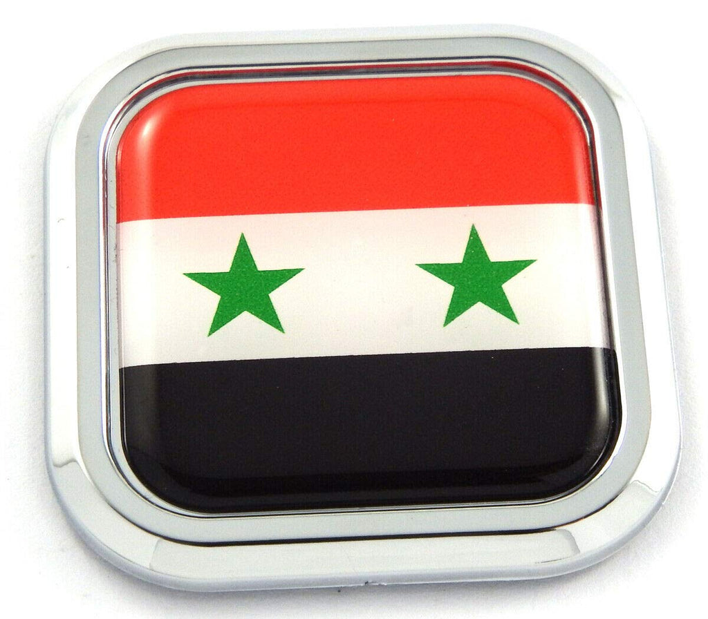 Syria Flag Square Chrome rim Emblem Car 3D Decal Badge Hood Bumper sticker 2"
