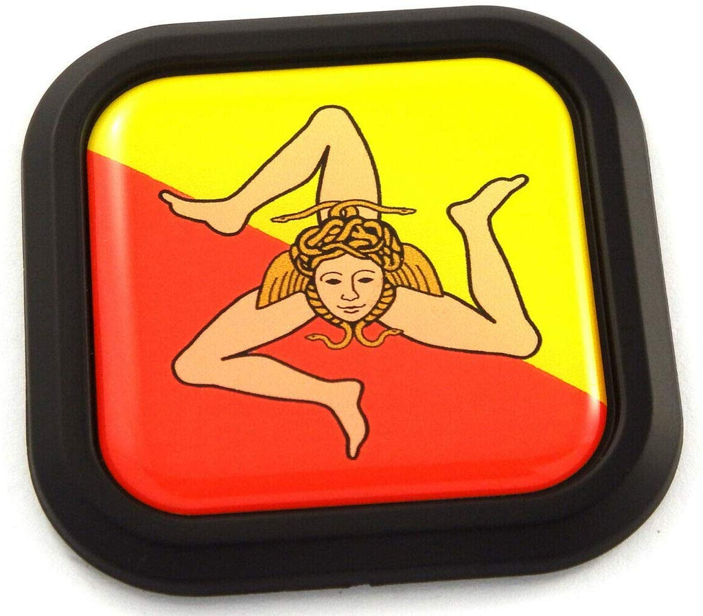 Sicily Flag Square Black rim Emblem Car 3D Decal Badge Hood Bumper sticker 2"