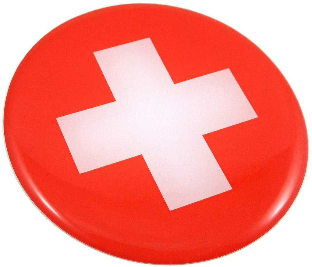 Swiss Switzerland Flag Round Domed Decal Emblem Car Bike 3D Sticker 2.44"